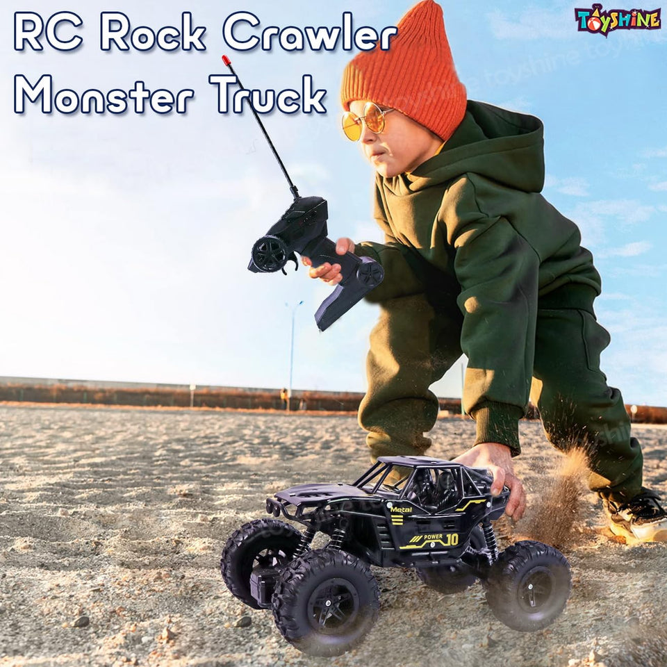Toyshine 1:16 Scale 27Mhz Smoke Rock Crawler Monster RC Truck with Booster Spray Function All Terrain Stunt Racing Car Rechargeable Indoor Outdoor Toy Car - Black