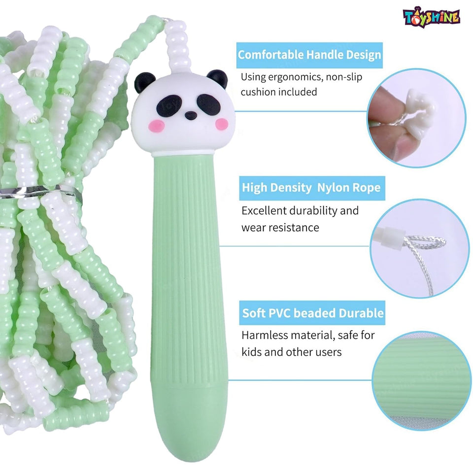Toyshine Adjustable Length Tangle-Free Segment PVC Soft Beaded 2.6M Fitness Jump Rope for Outdoor Fun Activity Exercise kids Fitness - Green Panda