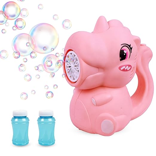 Toyshine Battery Operated Dinosaur Gatling Bubble Machine Toy with 2 Scoup Bottle for Children Party Favors Outdoor & Indoor Activity for Boys Girls 3 Years and Above (Pink)