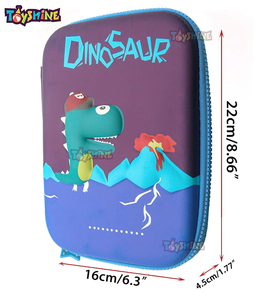 Toyshine Blue Mauve Dinosaur Hardtop Pencil Case with Compartments - Kids Large Capacity School Supply Organizer Students Stationery Box - Girls Boys Pen Pouch - B