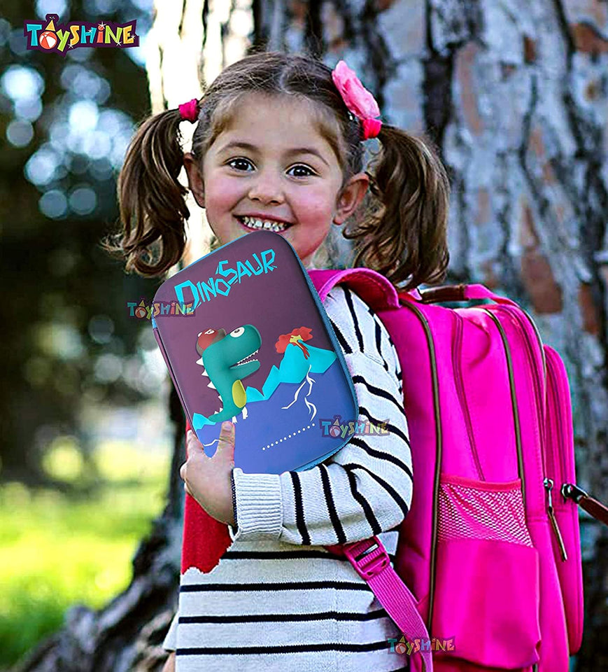 Toyshine Blue Mauve Dinosaur Hardtop Pencil Case with Compartments - Kids Large Capacity School Supply Organizer Students Stationery Box - Girls Boys Pen Pouch - B