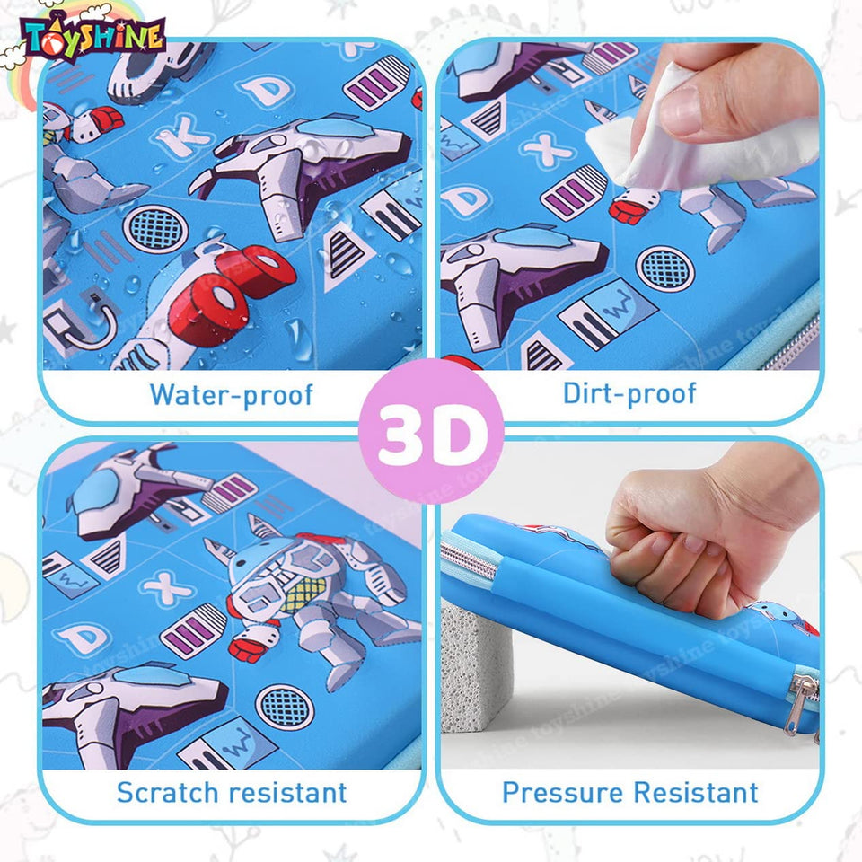 Toyshine Space Exloration Theme Hardtop Pencil Case with Compartments - Kids Large Capacity School Supply Organizer Students Stationery Box - Girls Boys Pen Pouch, Light Blue