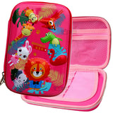 Toyshine Animal Kingdom Hardtop Pencil Case With Compartments - Kids Large Capacity School Supply Organizer Students Stationery Box - Girls Boys Pen Pouch- Dark Pink - Ethylene Vinyl Acetate (EVA)