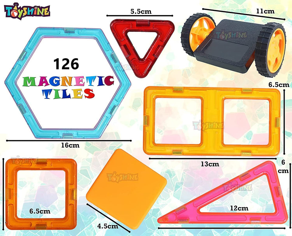 Toyshine 126 Pcs Plastic Magnetic Tiles with Container, Building Blocks Construction Set Educational Stacking Toys - Indian