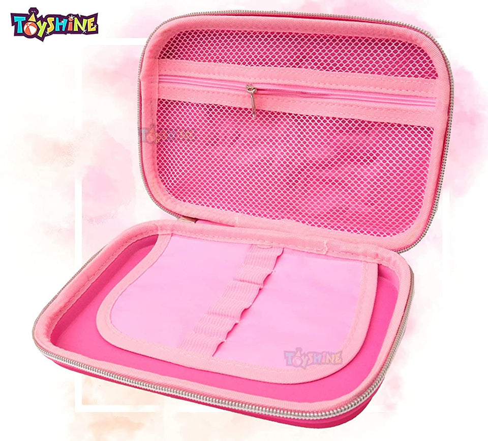 Toyshine Animal Kingdom Hardtop Pencil Case With Compartments - Kids Large Capacity School Supply Organizer Students Stationery Box - Girls Boys Pen Pouch- Dark Pink - Ethylene Vinyl Acetate (EVA)