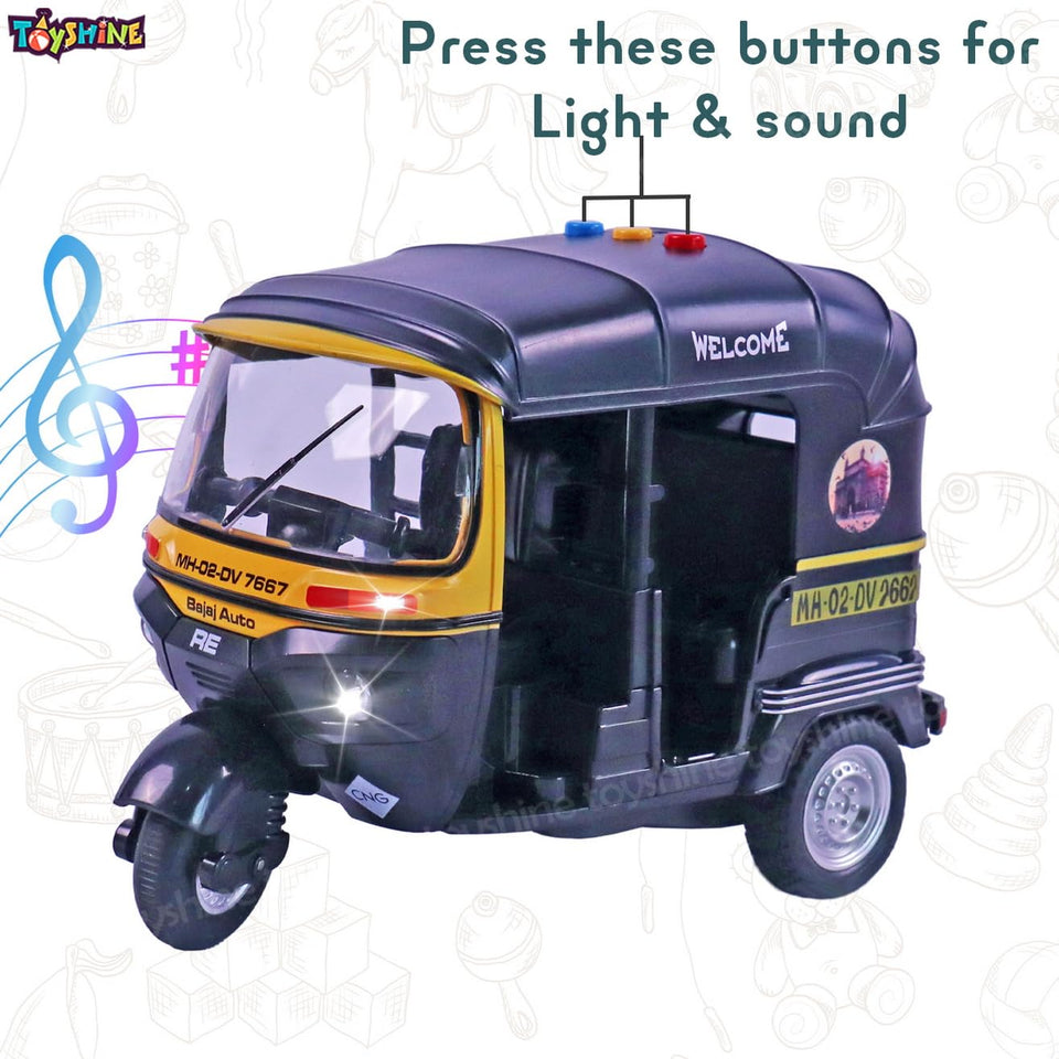 Toyshine Musical Mumbai Auto Rickshaw Toy with Lights, ABS Plastic | Baby toy for 2 3 4 5 6 year old baby toy Boys Girls