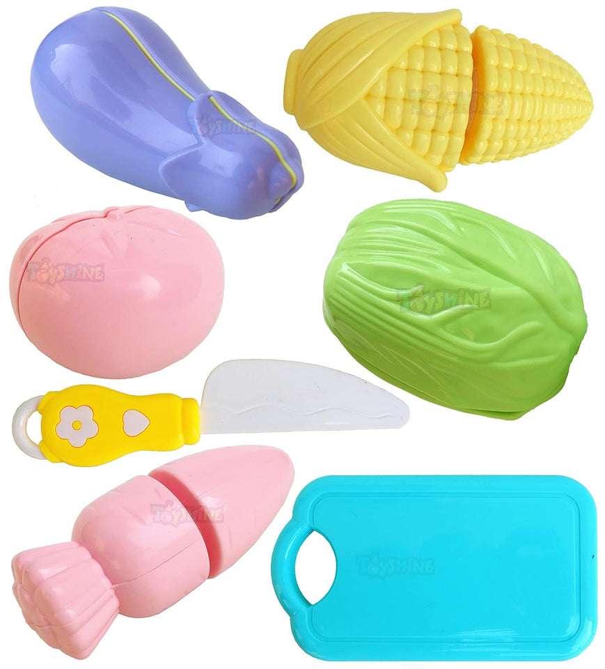 Toyshine Realistic Sliceable 5 Pcs Vegetables Cutting Play Toy Set, Can Be Cut in 2 Parts, Pastel Color