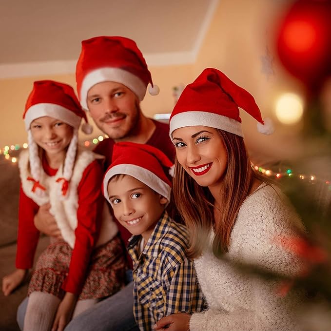 Toyshine 24 Pc Santa caps Red Hat Short Plush with White Cuffs Non-Wov