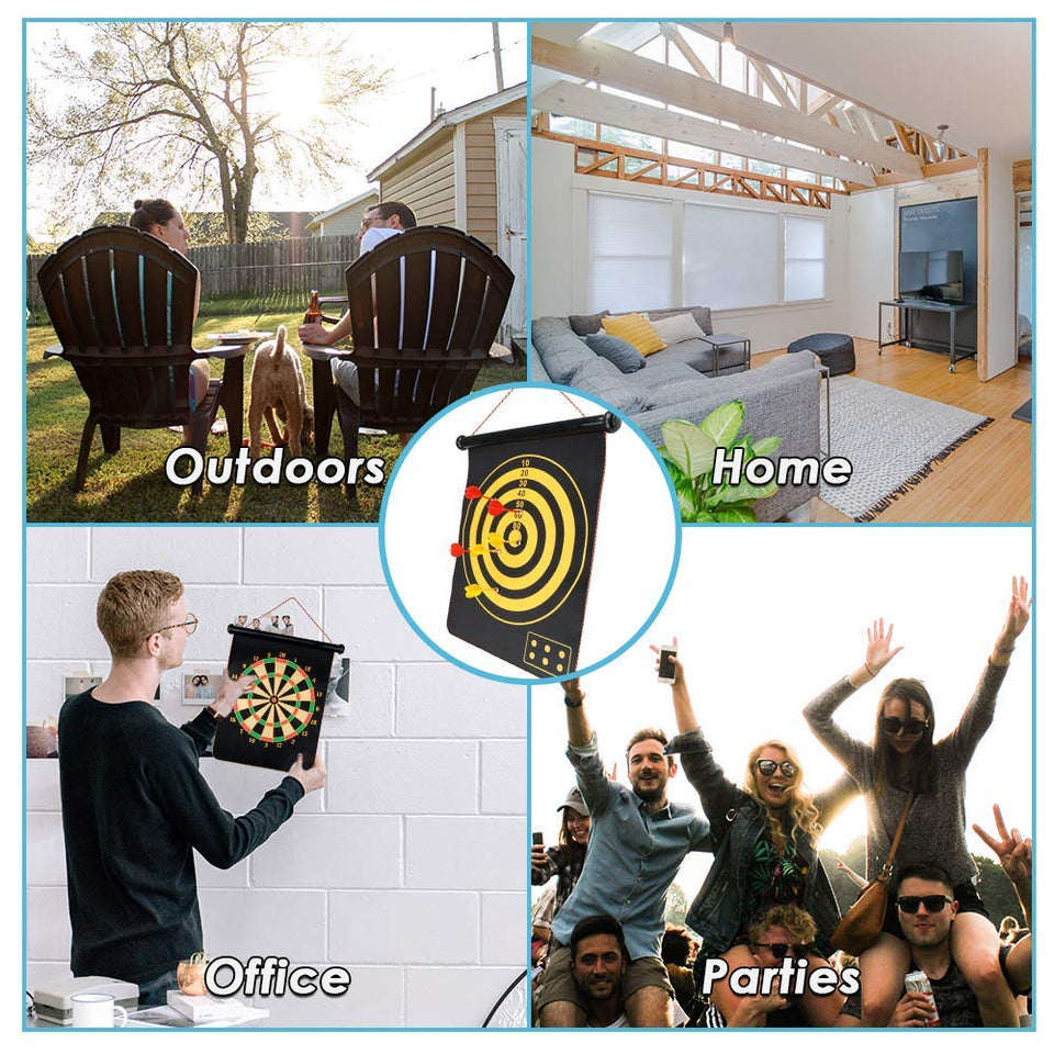 Toyshine Two Sided Magnetic Bullseye Dartboard Board Game Set, 17-Inch Dart Board, 6 Darts (SSTP)