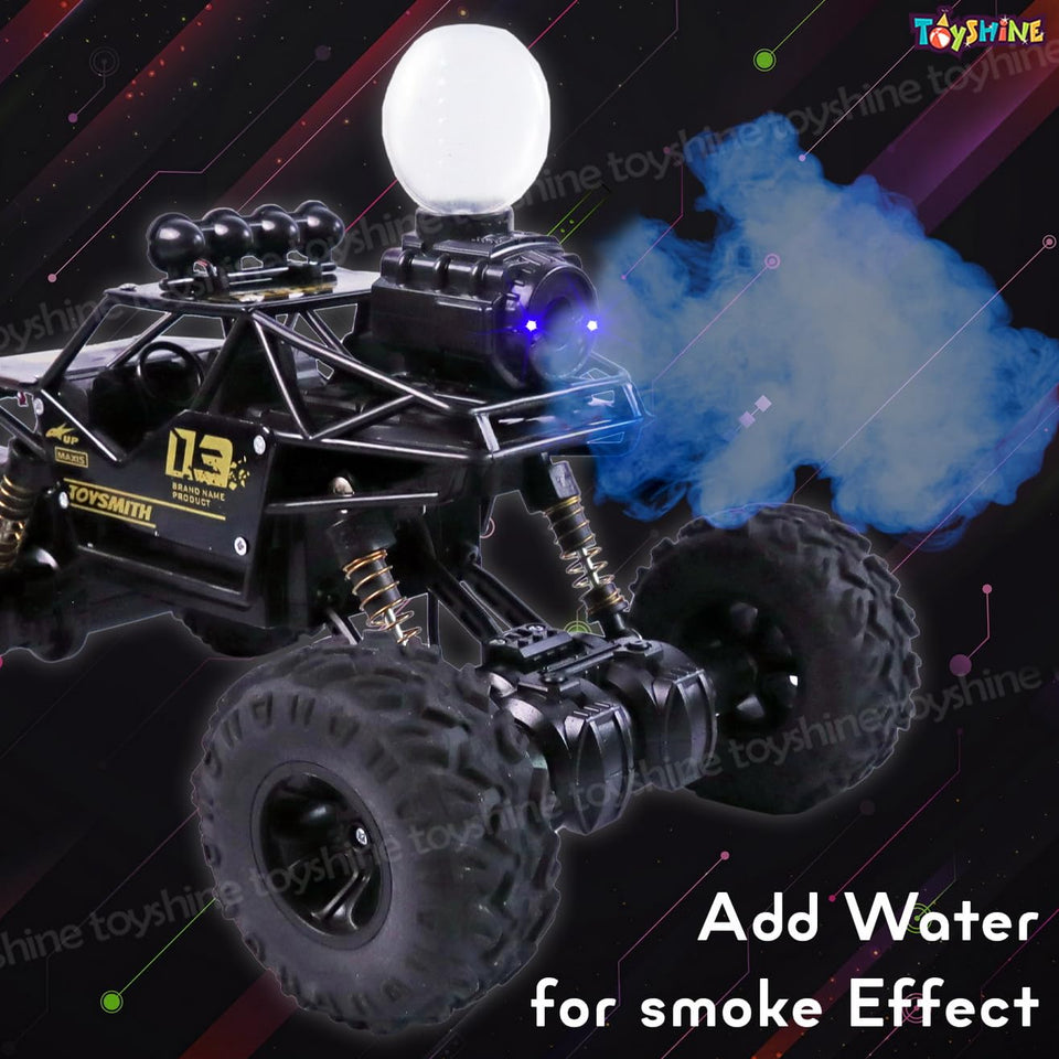 Toyshine 1:12 Scale 27Mhz Smoke Rock Crawler Monster RC Truck with Booster Spray Function All Terrain Stunt Racing Car Rechargeable Indoor Outdoor Toy Car - Black