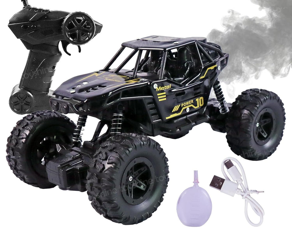 Toyshine 1:16 Scale 27Mhz Smoke Rock Crawler Monster RC Truck with Booster Spray Function All Terrain Stunt Racing Car Rechargeable Indoor Outdoor Toy Car - Black