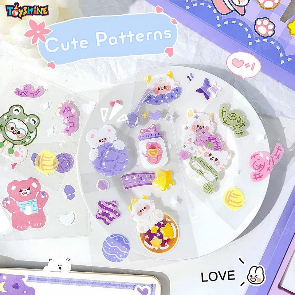 Toyshine 2000 Pcs Waterproof Vinyl Transparent Stickers, Washi Kawaii Fun Stickers for Water Bottle Laptop Scrapbook Journaling, 200 Sheets Stickers Boxed Gift Gifts for Kids Teens Girls Boys - C