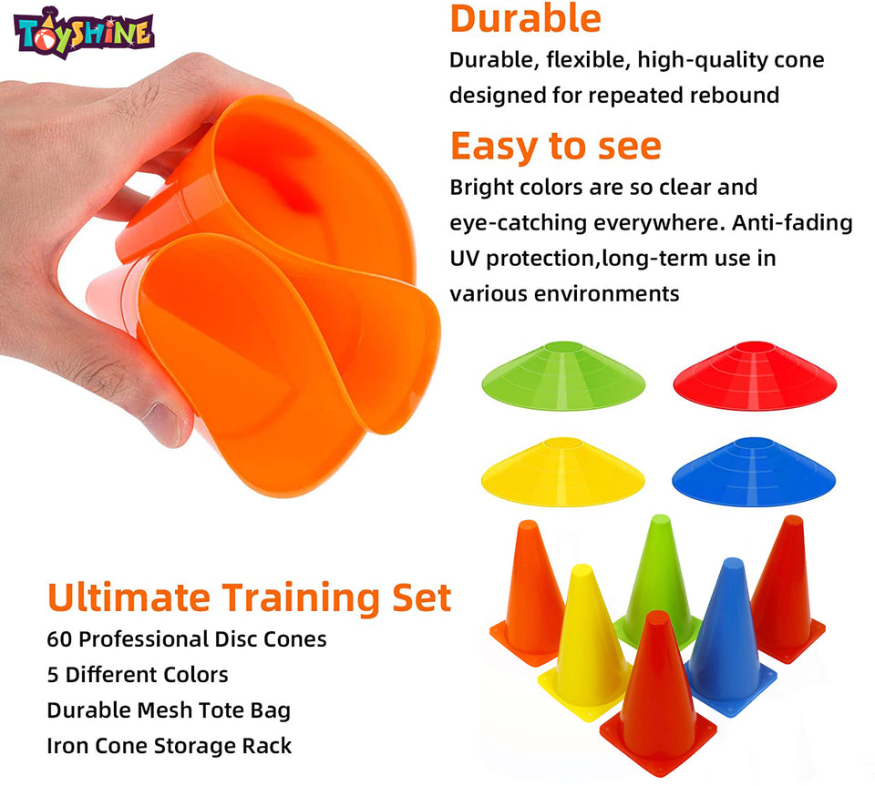 Toyshine Sports Combo - Fox Football, 3 pc (6 Inches) Stacking Cones, 6 Pc Space Markers (SSTP)