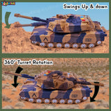 Toyshine 1:16 Scale Friction Powered Army Tank Vehicle with Lights and Sounds, Pretend War & Action Toy for Kids, Brown