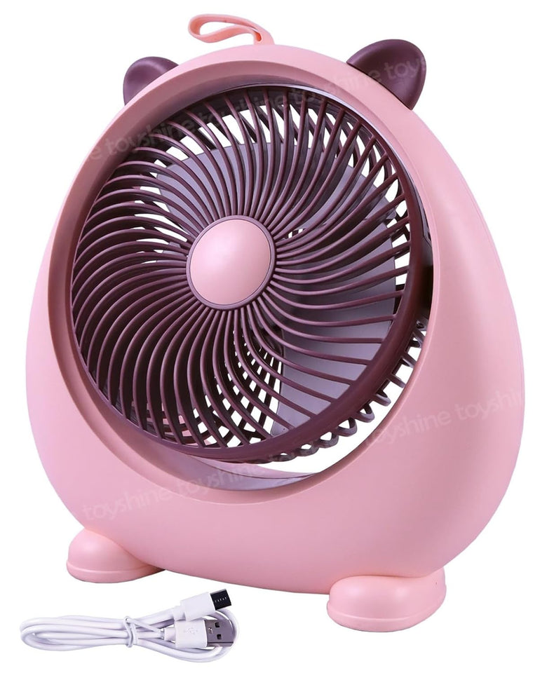 Toyshine Cool Cat Design Portable 3 Speeds Mode Rechargeable Strong Airflow Table Fan for Travel/Office/Desktop Kids Girls indoor Outdoor use - Pink