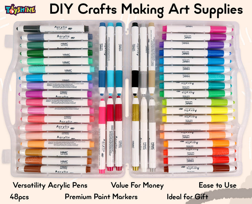 Toyshine 48 Pack Acrylic Paint Markers For Rock Wood Canvas Glass Ceramic Plastic Metal Stone Painting DIY Crafts Making Art and Craft Supplies