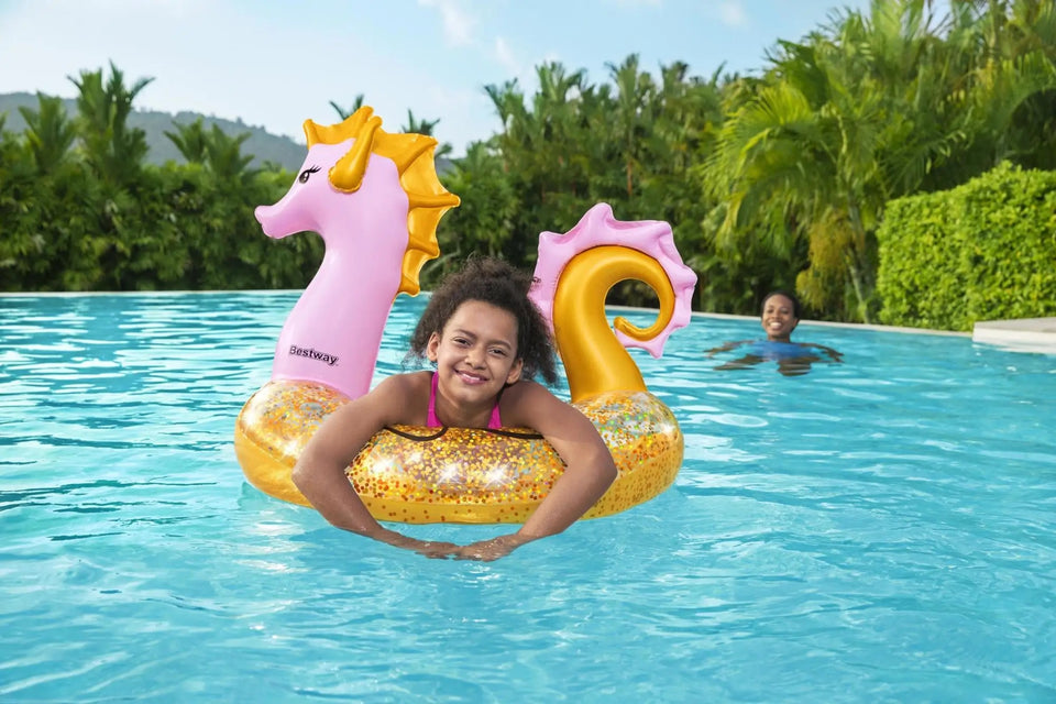 Toyshine 45'' Golden Star Sea Horse Pool Rings, Baby Pool, Swimming Rings for Kids, Inflatable Tubes, Summer Fun Water Toys for Kids, Party Fun, Beach Outdoor Party Supplies 1.15M x 1.04M