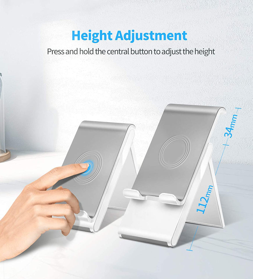 Spanker Mobile Cell Phone Stand Adjustable Foldable Portable Holder Cradle,Phone Dock for Desk Table,Compatible with Phone 11 Pro xs xr x se 8,All Android Smartphones- White