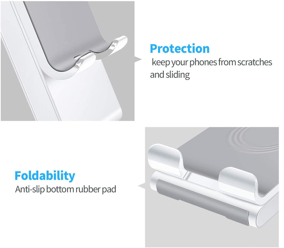 Spanker Mobile Cell Phone Stand Adjustable Foldable Portable Holder Cradle,Phone Dock for Desk Table,Compatible with Phone 11 Pro xs xr x se 8,All Android Smartphones- White