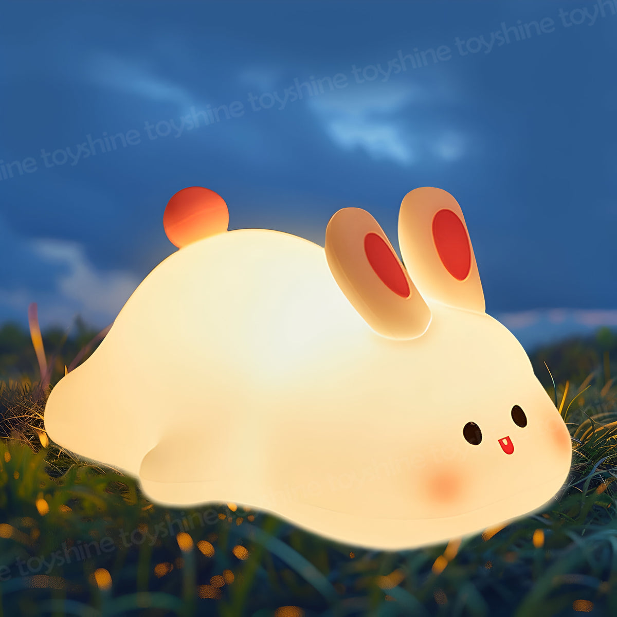 Toyshine Cute Bunny Night Light Squishy Silicone Level Dimmable LED Rechargeable Touch Lamp with timer function for Bedroom Office
