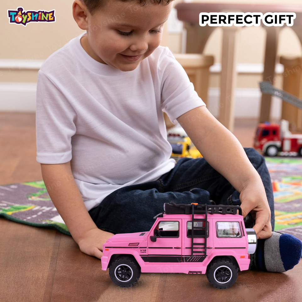 Toyshine 24*10cm Friction Powered Jeep with Music and Lights Smooth Push and Go Pretend Play Toy Car inbuilt with Doors Openable Feature Great Gift for Girls- Pink