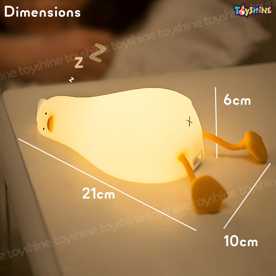 Toyshine Lying Duck Night Light Squishy Silicone 3 Level Dimmable LED Rechargeable Touch Lamp with timer function for Bedroom & Office