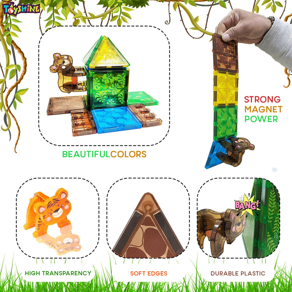 Toyshine 27 Pc Jungle Theme Magnetic Tiles Building Block Constructing & Creative Learning Educational Toy Stem Kit for 3+ yrs