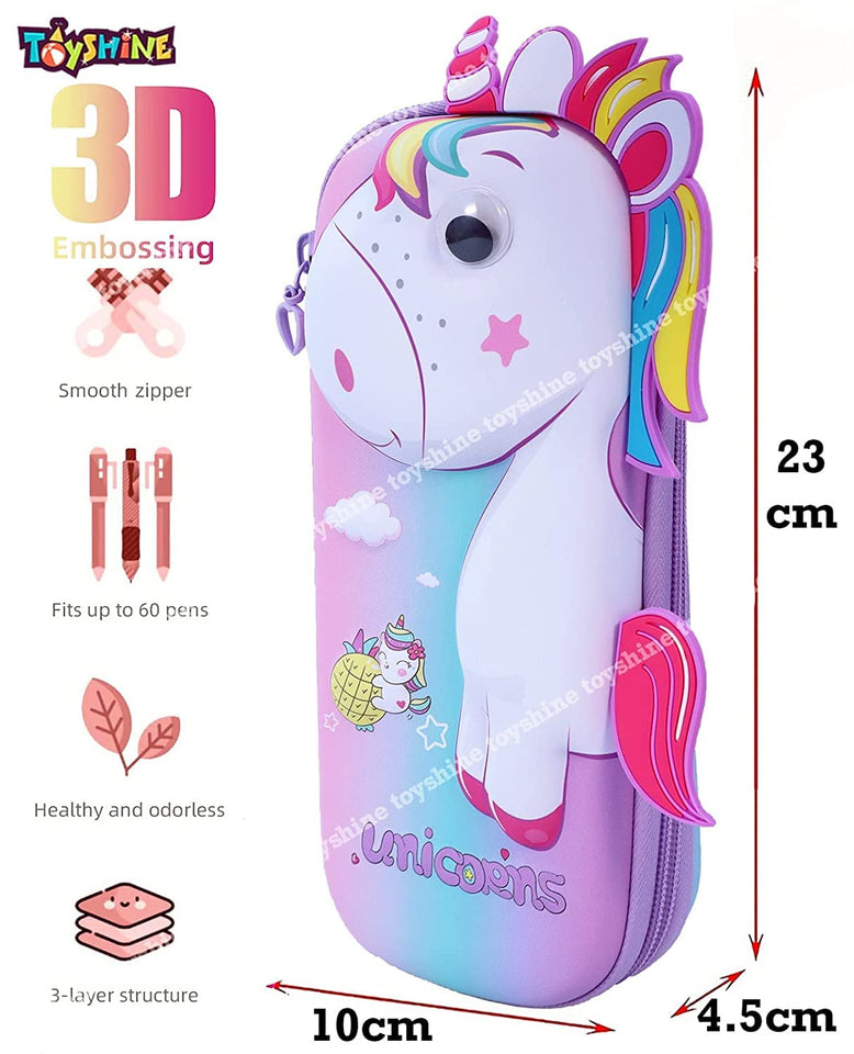 Toyshine Set of 2 Unicorn Hardtop Pencil Case with Tritan Grip Bottle - Kids Large Capacity School Supply Organizer Students Stationery - Girls Pen Pouch Pink Purple