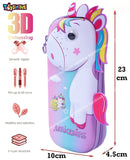 Toyshine Set of 2 Unicorn Hardtop Pencil Case with Tritan Grip Bottle - Kids Large Capacity School Supply Organizer Students Stationery - Girls Pen Pouch Pink Purple