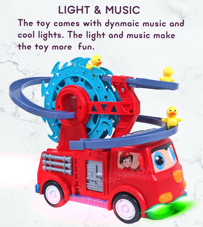 Toyshine 2 in 1 Fire Engine Slide Toy Set with Automatic Slide Down Duck Race Track Toy