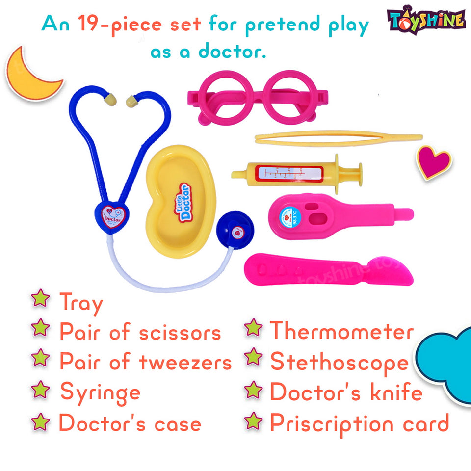 Toyshine 19 Pcs Doctor Set for Kids | Kids Medical Kit with Stethoscope | Pretend Play Doctor Set for Toddlers Boys Girls 3 to 7 Years Old