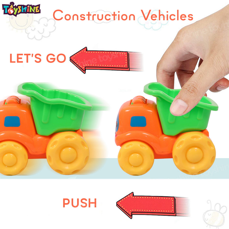 Toyshine 2 Pack of Construction Cars Push and Go Play Set with Powered Friction Vehicles for Babies