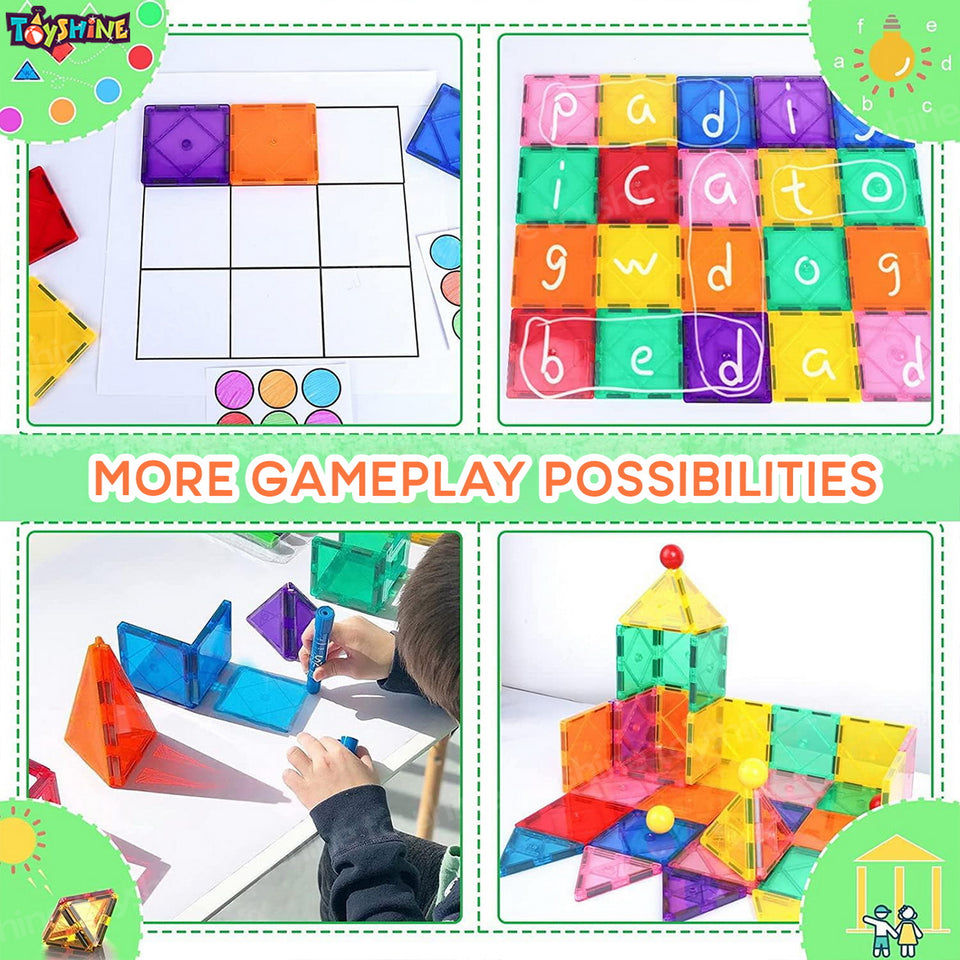 Toyshine 28 Pc Magnetic Tiles Building Block Constructing & Creative Learning Educational Toy Stem Kit for 3+ yrs