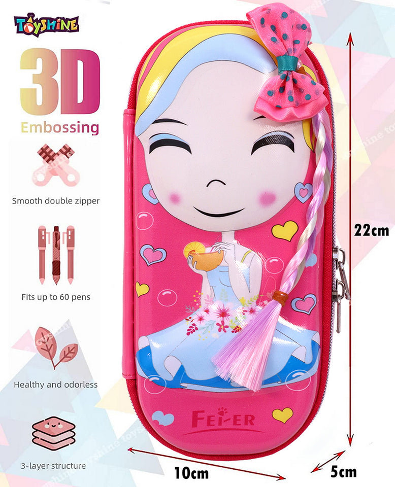 Toyshine Set of 2 Girl Hardtop Pencil Case with Tritan Grip Bottle - Kids Large Capacity School Supply Organizer Students Stationery - Girls Pen Pouch