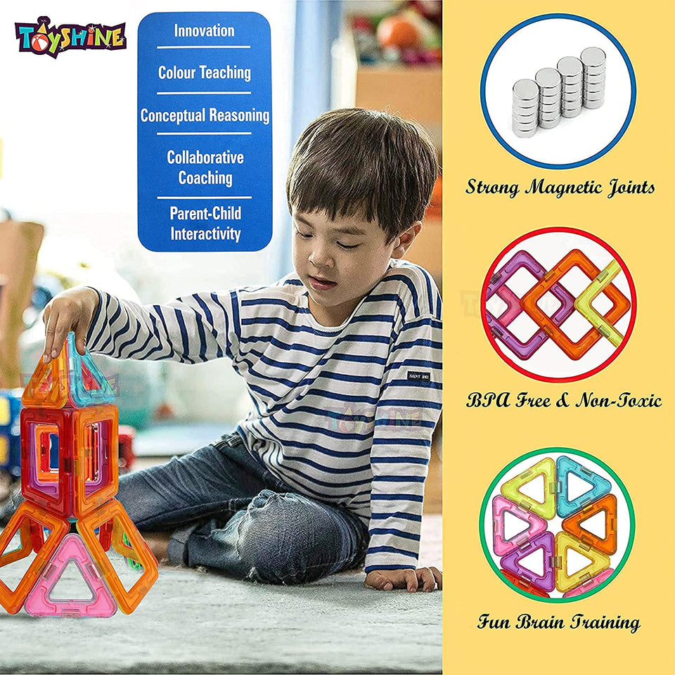 Toyshine 126 Pcs Plastic Magnetic Tiles with Container, Building Blocks Construction Set Educational Stacking Toys - Indian