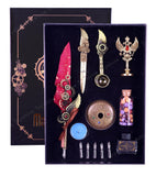 Toyshine Sprinkled Gold Feather Quill Calligraphy Pen with Dip Business Fire Paint ink and Wax Seal Stamp Set for Student Birthday Party Stationery Gift Box - Multicolor