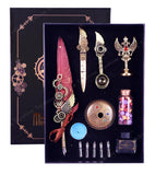 Toyshine Sprinkled Gold Feather Quill Calligraphy Pen with Dip Business Fire Paint ink and Wax Seal Stamp Set for Student Birthday Party Stationery Gift Box - Multicolor