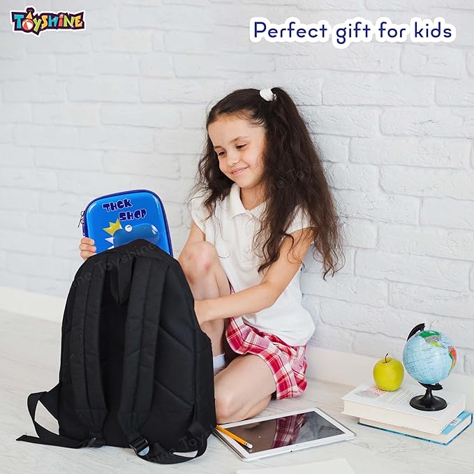 Toyshine Blue Mauve Dinosaur Hardtop Pencil Case with Compartments - Kids Large Capacity School Supply Organizer Students Stationery Box - Girls Boys Pen Pouch - B