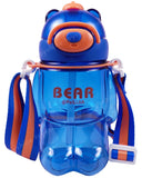 Toyshine 800ml Teddy Theme Anti-Leak BPA Free Spill Proof Cap Closure Kids Water Bottle with Straw And Strap for School Home and outdoor use - Blue