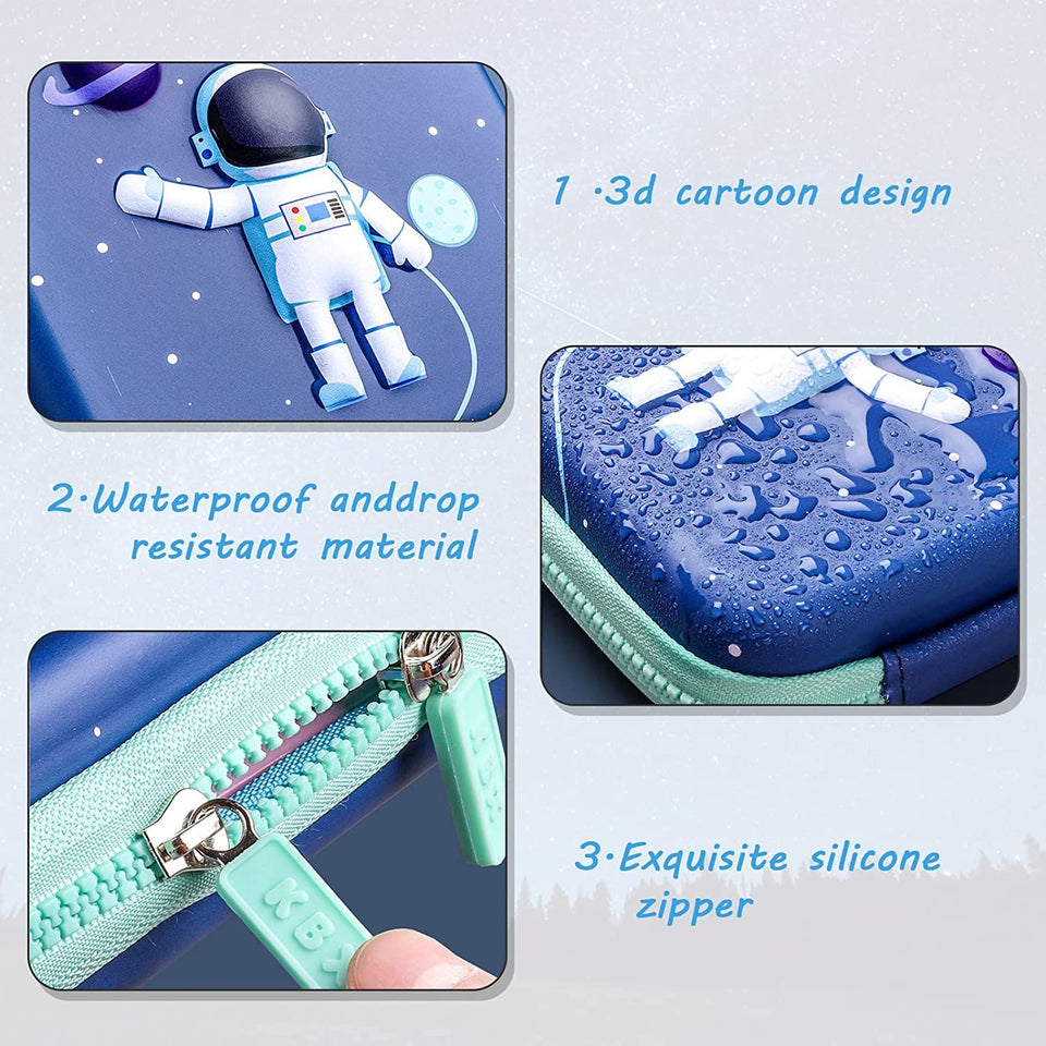 Toyshine Astronaut Space Theme 3D EVA Hardtop Pencil Case with Compartments - Kids Large Capacity School Supply Organizer Students Stationery Box - Girls Boys Pen Pouch, Blue