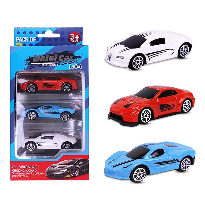 Toyshine Pack of 3 Free Wheel Speed Racing 1:64 Scale Die cast Kids Collectable Vehicle Toy Set Educational Play Set Return Gift for Age 3+