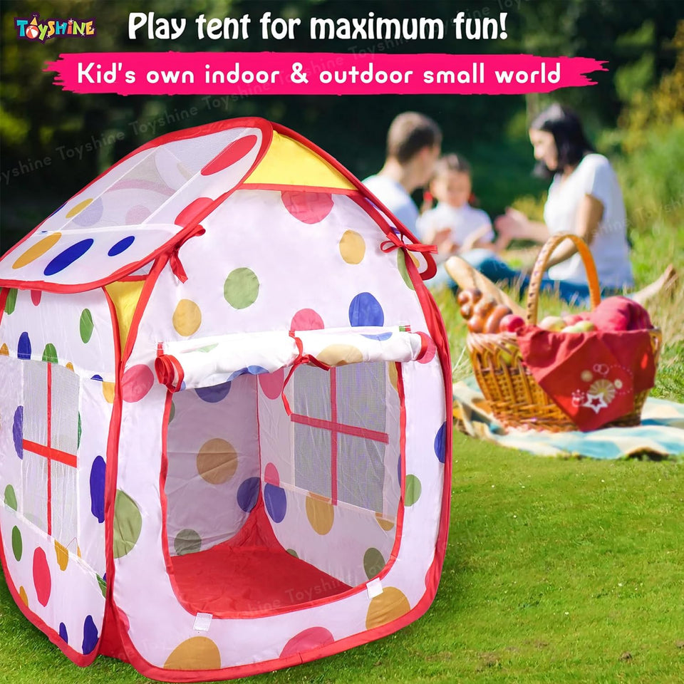 Toyshine Foldable Poka Dots Kids Children'S Ball Pit Indoor Outdoor Pop Up Play Tent House Toy, White Red (Size: 24X29 Inches) - B, Tent House Theme