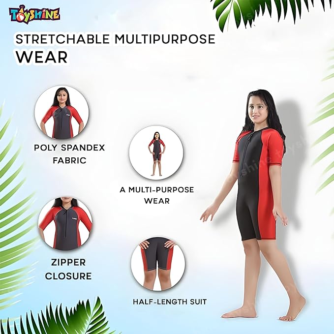 Toyshine Pack of 2 Poly Lycra Stretchable Girls Multipurpose Wear for Swimming I Diving I Cycling I Skating | Aerobics | Size 36 for kids