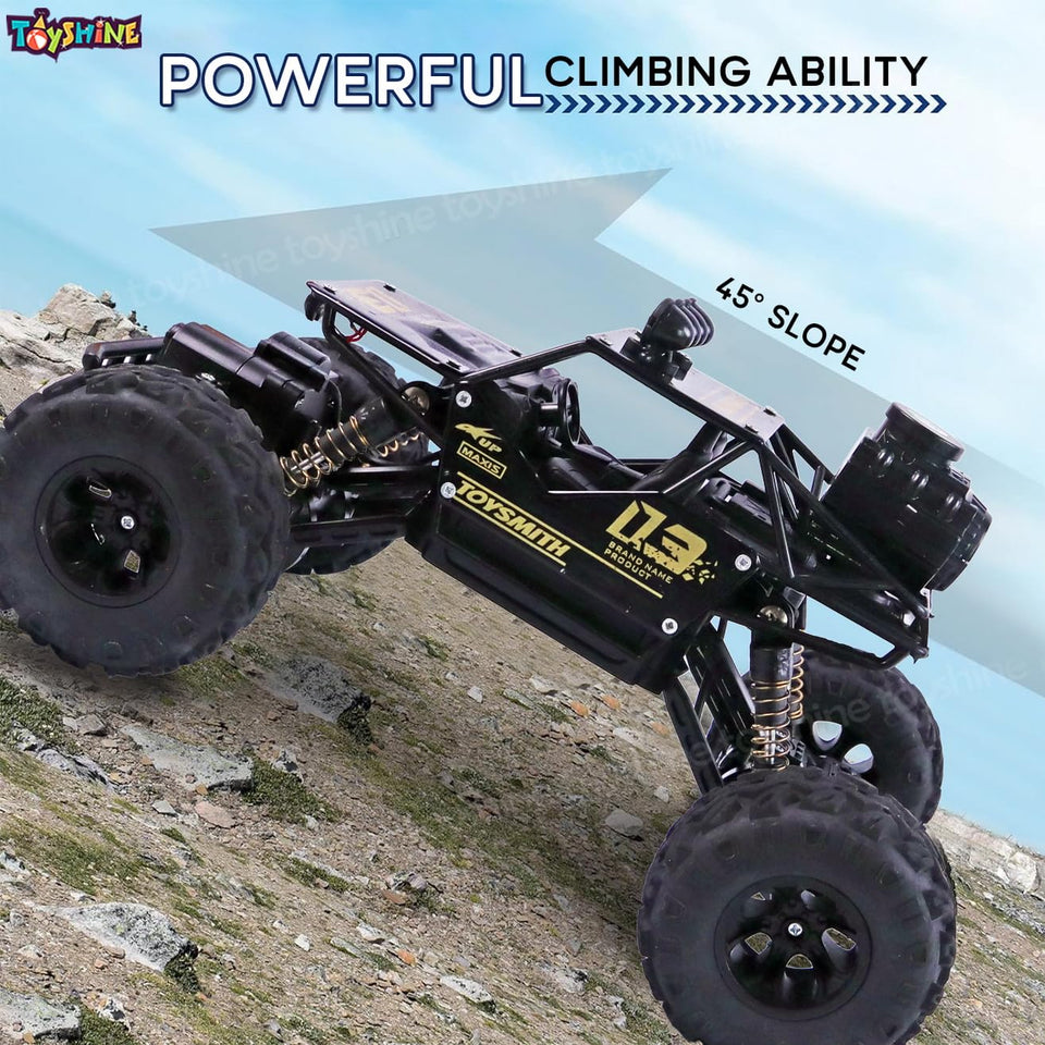 Toyshine 1:12 Scale 27Mhz Smoke Rock Crawler Monster RC Truck with Booster Spray Function All Terrain Stunt Racing Car Rechargeable Indoor Outdoor Toy Car - Black