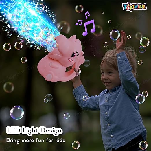 Toyshine Battery Operated Dinosaur Gatling Bubble Machine Toy with 2 Scoup Bottle for Children Party Favors Outdoor & Indoor Activity for Boys Girls 3 Years and Above (Pink)