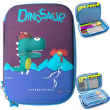 Toyshine Blue Mauve Dinosaur Hardtop Pencil Case with Compartments - Kids Large Capacity School Supply Organizer Students Stationery Box - Girls Boys Pen Pouch - B
