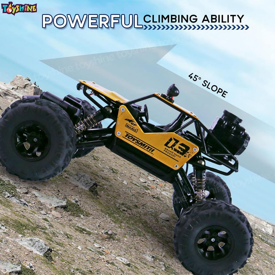 Toyshine 1:12 Scale 27Mhz Smoke Rock Crawler Monster RC Truck with Booster Spray Function All Terrain Stunt Racing Car Rechargeable Indoor Outdoor Toy Car - Golden