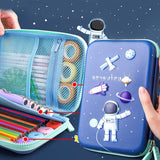 Toyshine Astronaut Space Theme 3D EVA Hardtop Pencil Case with Compartments - Kids Large Capacity School Supply Organizer Students Stationery Box - Girls Boys Pen Pouch, Blue