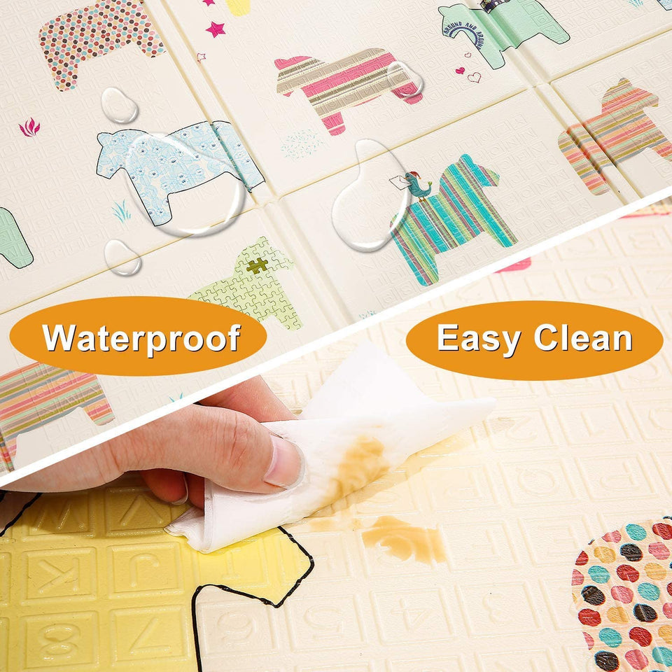Toyshine Baby Play mat, 79x71x0.5 Inch playmat, Folding Extra Large Thick Foam Crawling playmats Reversible Waterproof Portable playmat for Babies- M1 Multicolor