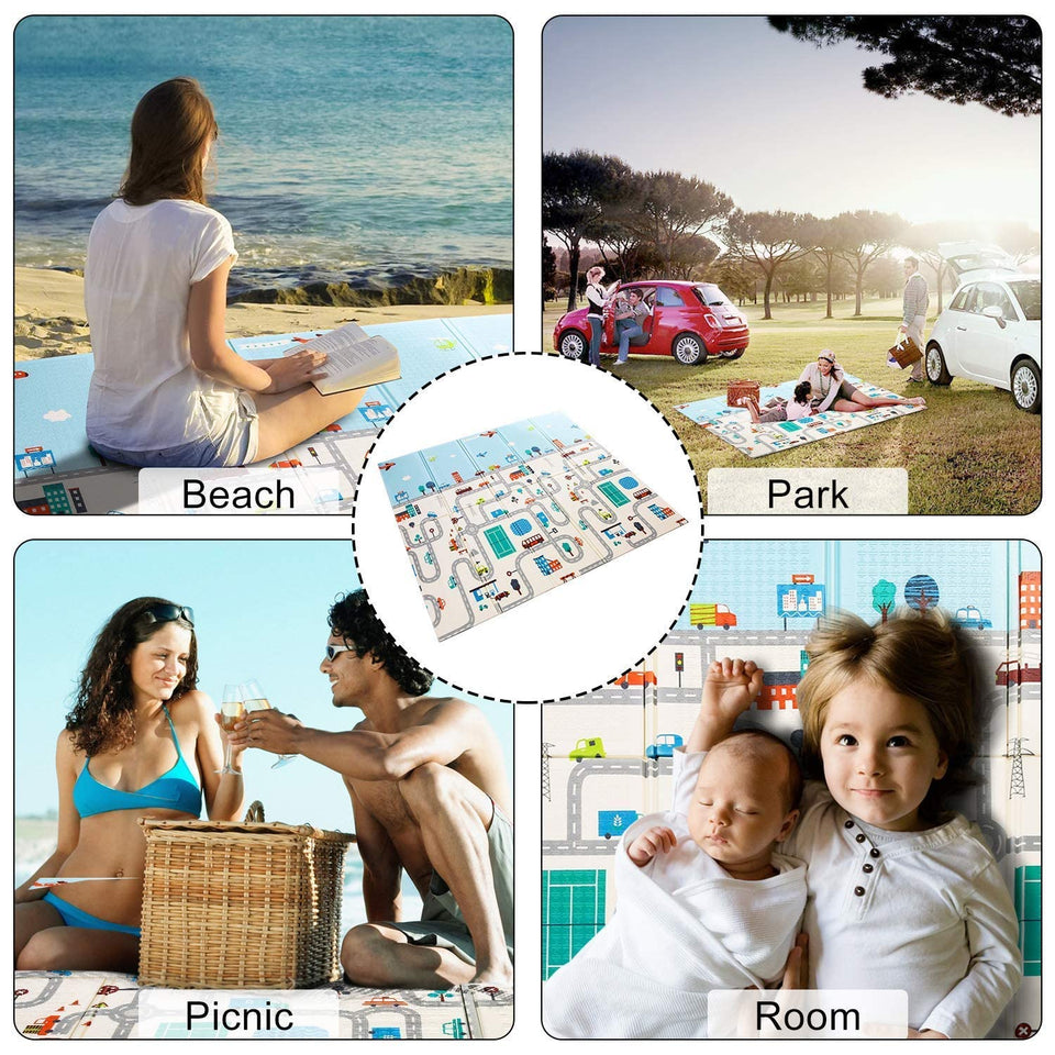 Toyshine Baby Play mat, 79x71x0.5 Inch playmat, Folding Extra Large Thick Foam Crawling playmats Reversible Waterproof Portable playmat for Babies- M1 Multicolor